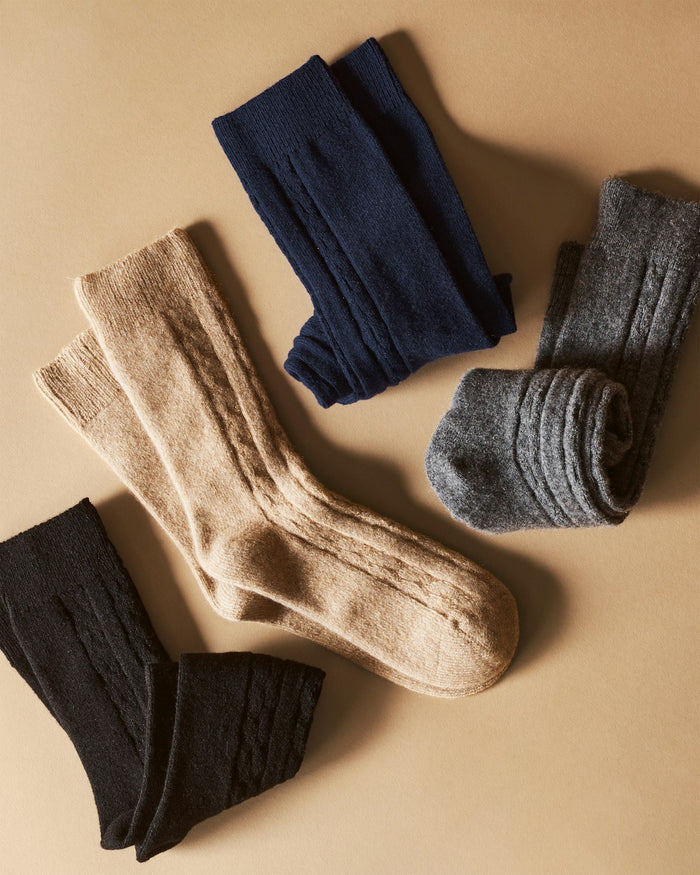 Men's Cashmere Sock in Navy in Navy #Color_Navy