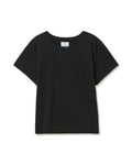 A black crew neck t-shirt made from pima cotton, displayed against a white background.