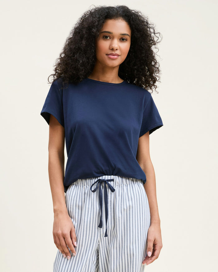 Women's Pima Essential Crew Neck Tee in Navy in Navy#Color_Navy