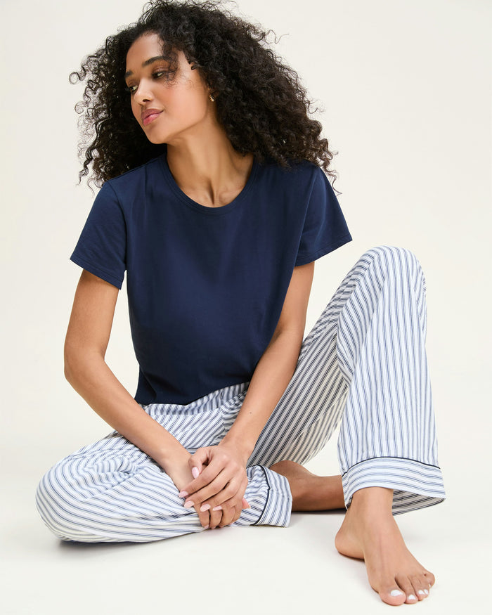 Women's Pima Essential Crew Neck Tee in Navy in Navy#Color_Navy