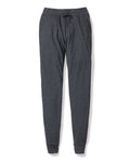 The Womens Pima Lounge Pants in Dark Heather Grey by Petite Plume feature cuffed ankles, an elastic waistband with drawstring, and are made from 100% Peruvian Pima cotton for a soft, luxurious feel ideal for sleepwear.