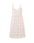 A pink floral maternity nightgown with thin straps and a flowing silhouette.