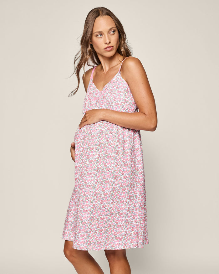 Women's Pima Maternity Nightgown in Fleurs de Rose in Fleurs de Rose#Color_Fleurs de Rose