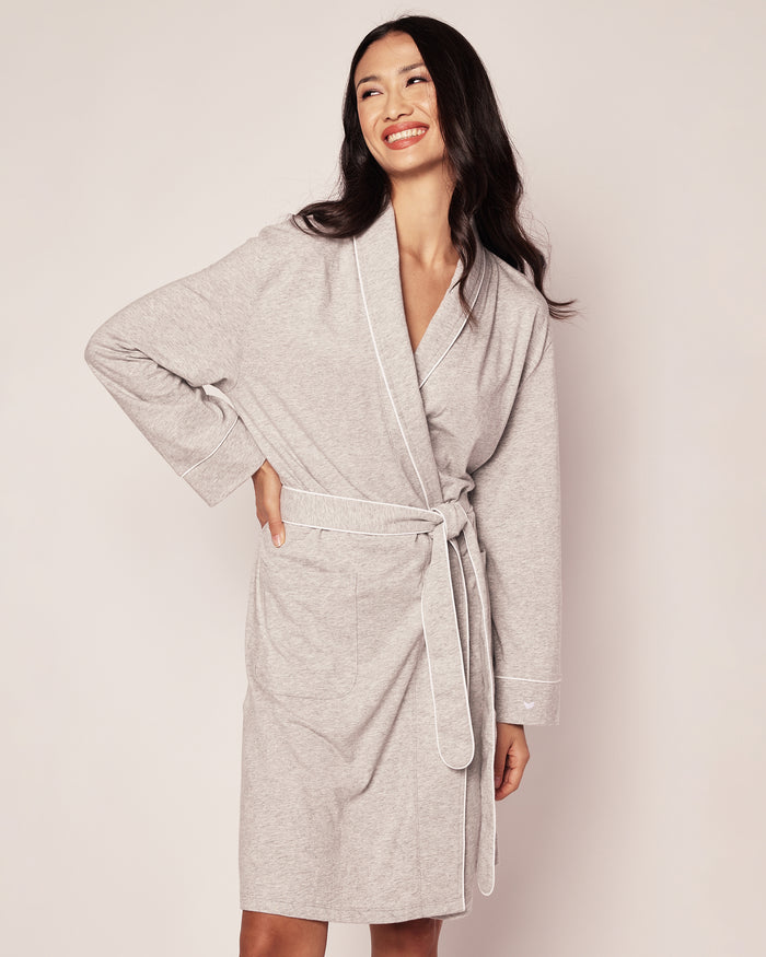 Women's Pima Robe in Periwinkle in Light Heather Grey#Color_Light Heather Grey
