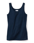 Displayed against a plain white background, the Womens Pima Tank Top in Navy by Petite Plume features a round neckline and sleeveless design. Crafted from luxurious Pima cotton, it offers a smooth, lightweight feel ideal for casual or elegant sleepwear attire.
