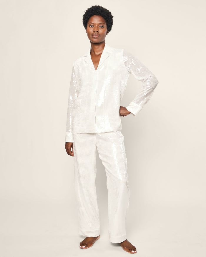 Women's Sequin Pajama Set in White