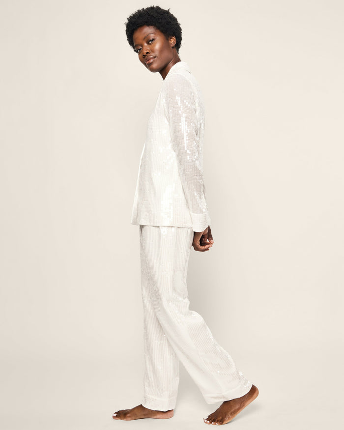 Women's Sequin Pajama Set in White