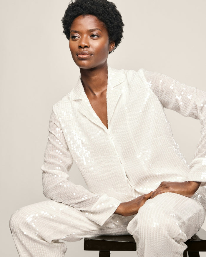 Women's Sequin Pajama Set in White