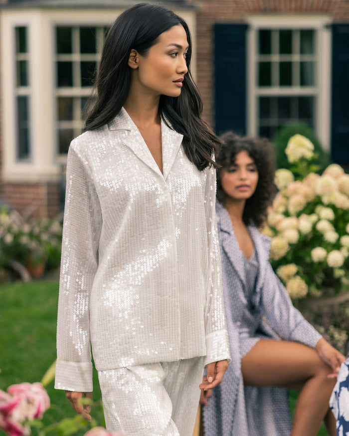 Women's Sequin Pajama Set in White