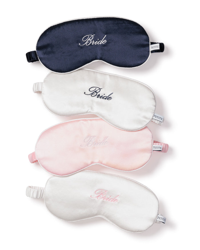 Women's Silk 'Bride' Sleep Mask in Pink in Pink#Color_Pink with White Embroidery