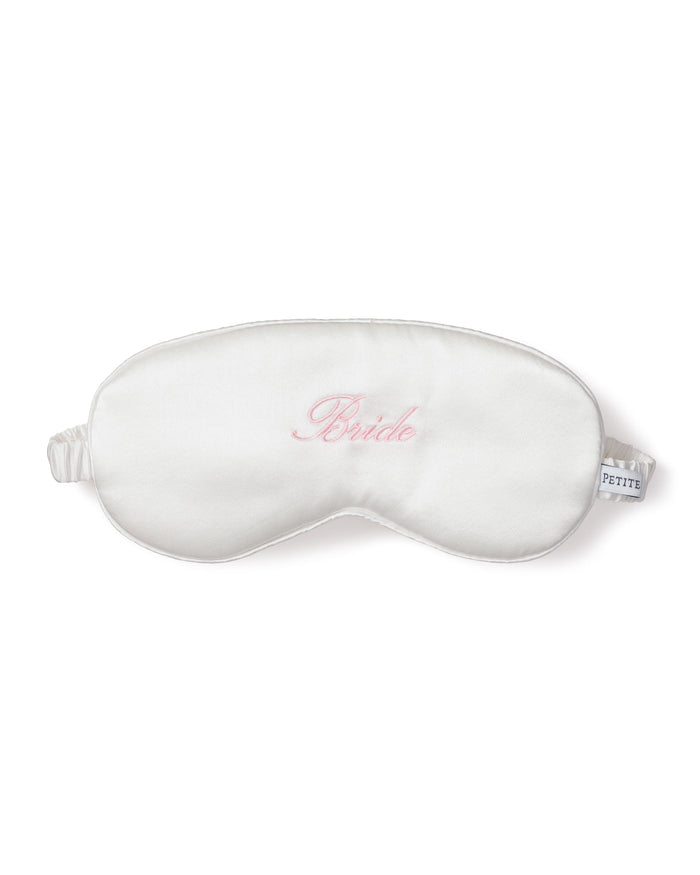 Women's Silk 'Bride' Sleep Mask in Pink in White with Pink#Color_White with Pink Embroidery