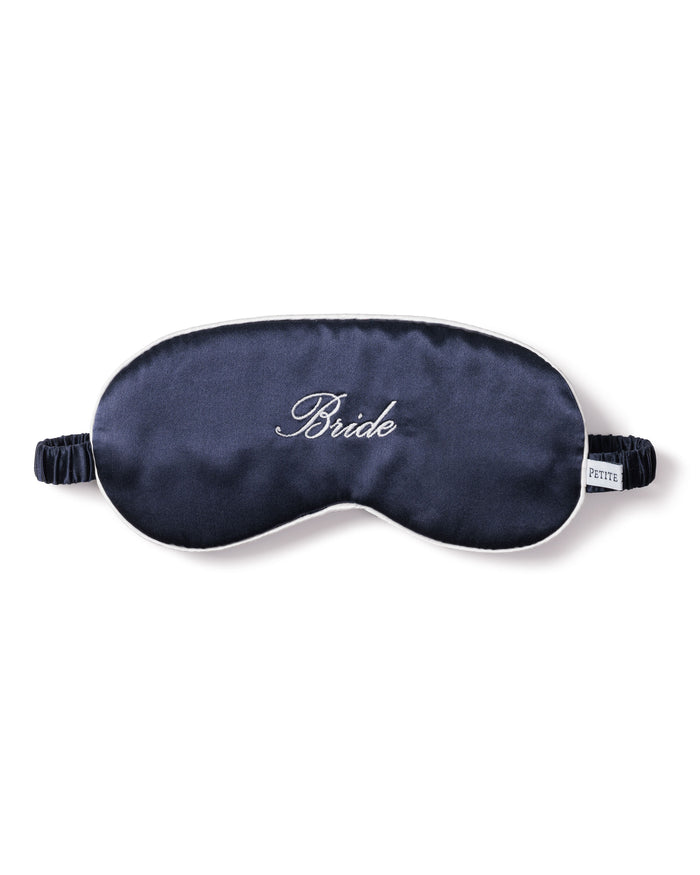 Women's Silk 'Bride' Sleep Mask in Pink in Navy#Color_Navy with White Embroidery