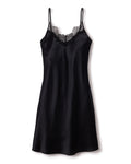 Women's Silk Lace Slip Dress in Mystique Blue in Black#Color_Black