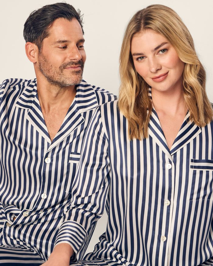 Women's Silk Pajama Set in Navy Bengal Stripe in Navy Bengal Stripe#Color_Navy Bengal Stripe