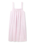 Women's Twill Annabelle Nightgown in Pink Gingham features a light pink and white gingham pattern, sleeveless design with wide shoulder straps, and a loose, gathered silhouette. Displayed flat on a white background.