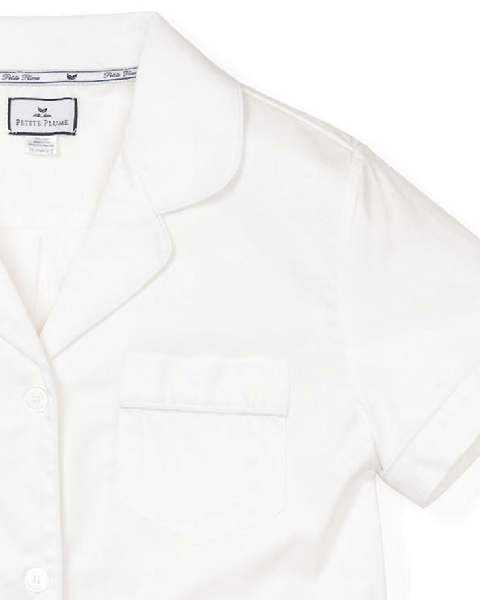 Women's Twill Pajama Short Set in White